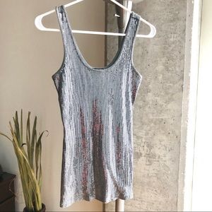 Express Silver Grey Sequin Tank Ribbed Size Medium